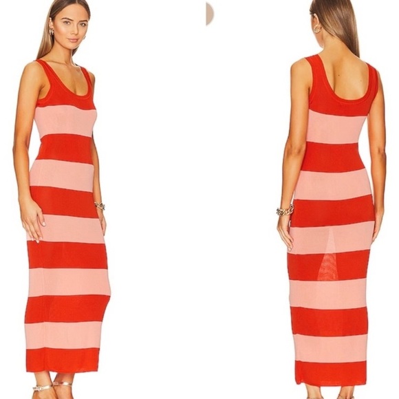 Zimmermann Tank Midi Dress in Coral & Shell Pink Rugby Stripe Sz 0 *flawed* - Picture 1 of 10
